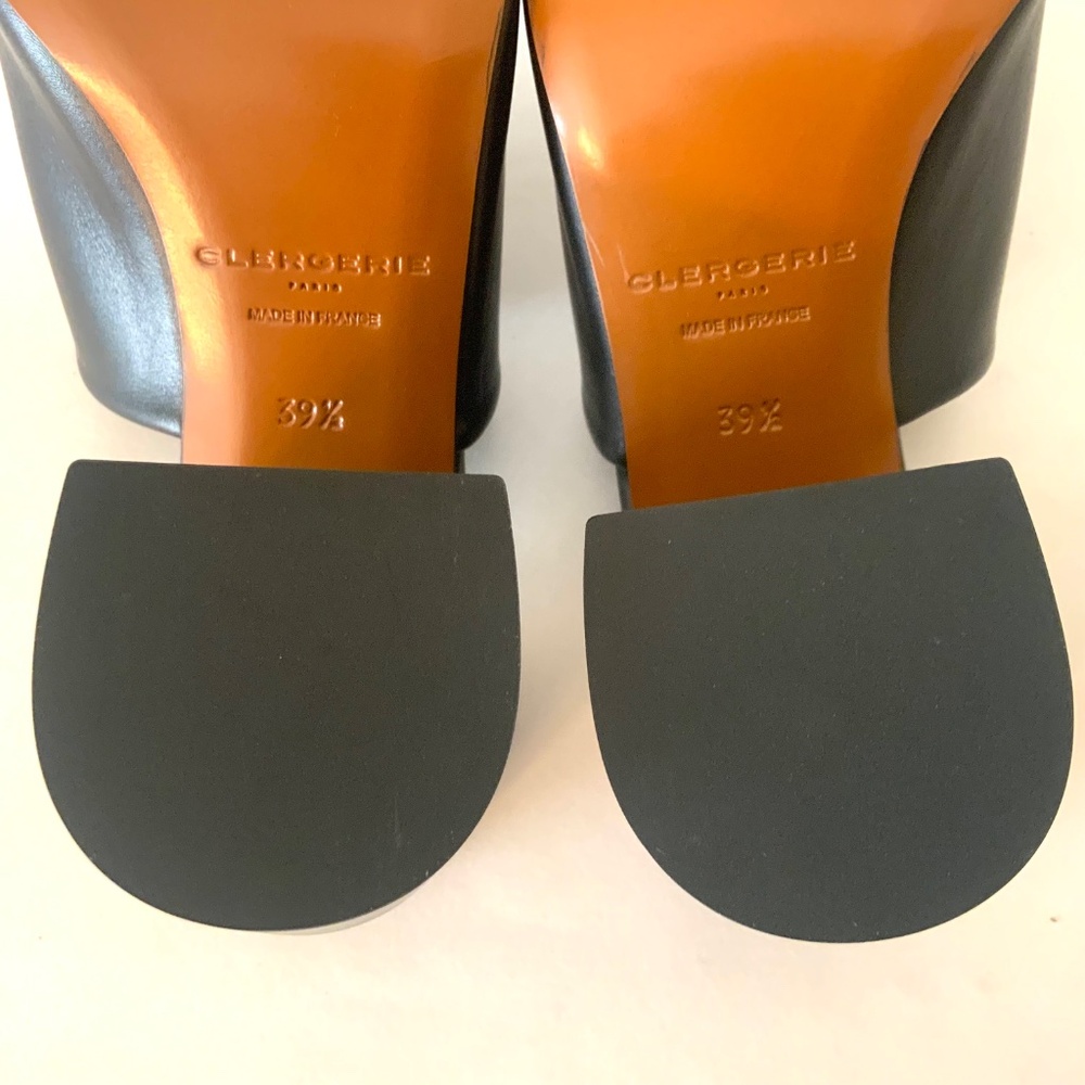 ROBERT CLERGERIE ALLEGRIA MULE BLACK LEATHER block Heel Open Toe Slip On Sandals - Picture 16 of 16